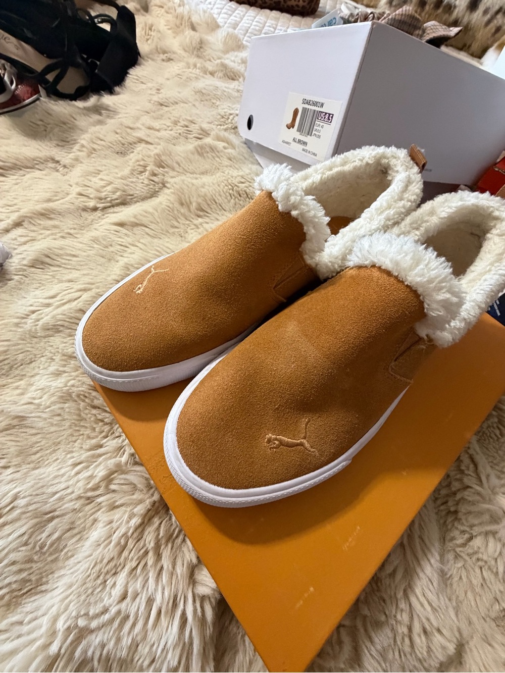 Puma Chestnut Brown Slip-On Sherpa Lined Slippers